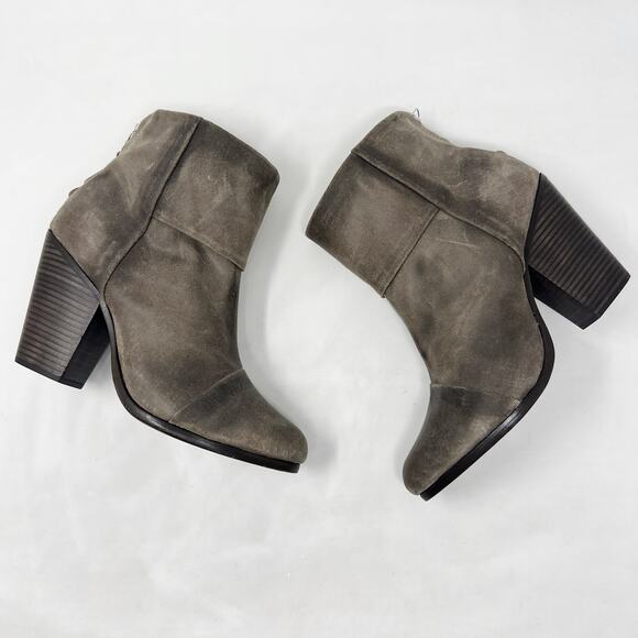 [Rag & Bone] Distressed Brown Newbury Leather Chunky Heel Ankle Boots Sz US 9.5 - Picture 5 of 12